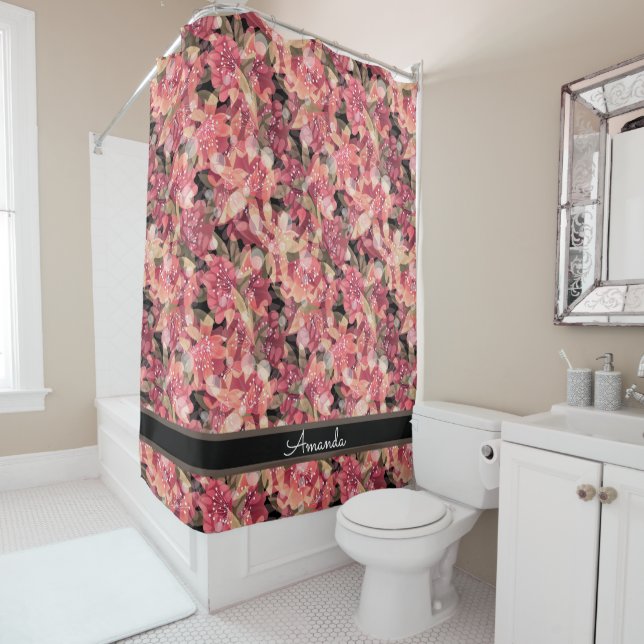 Rideaux De Douche Abstrait joli joli rose fleurs design floral (En situation)