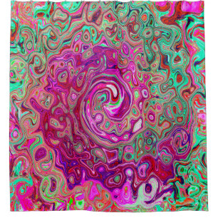 Rideaux De Douche Abstrait Magenta et Green Retro Liquid Swirl