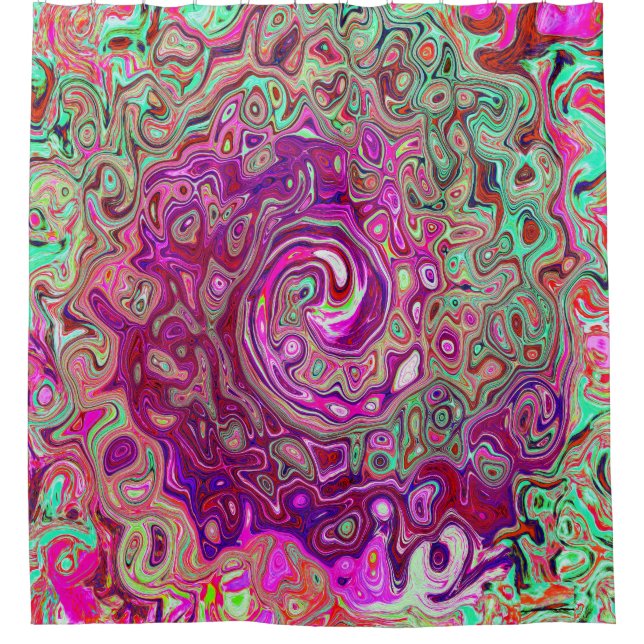 Rideaux De Douche Abstrait Magenta et Green Retro Liquid Swirl (Devant)