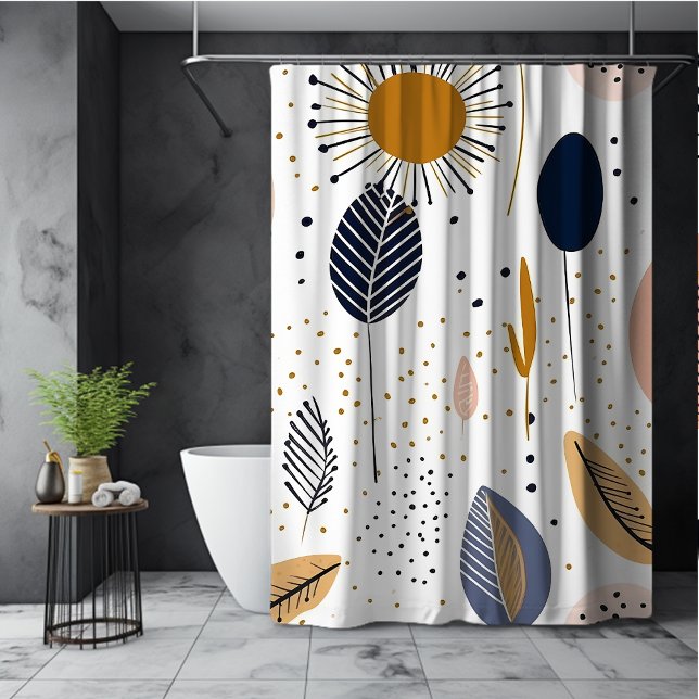 Rideaux De Douche Abstrait minimal boho pastel beige feuilles simple (Créateur téléchargé)