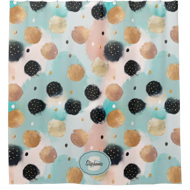 Rideaux De Douche Abstrait moderne Brushstroke & Polka Dot Motif (Devant)