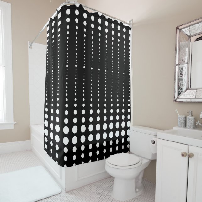 Rideaux De Douche Abstrait moderne design noir lignes blanches point (En situation)