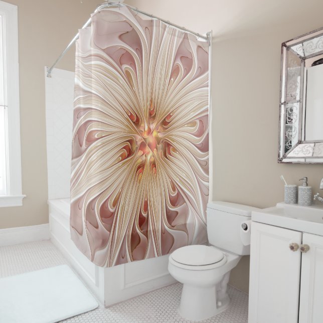 Rideaux De Douche Abstrait Moderne Peach Pastel Flower Fractal Art (En situation)