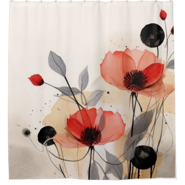 Rideaux De Douche Abstrait motif fleurs rouges arrière - plan (Devant)