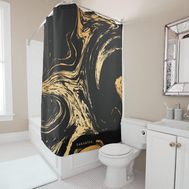 Rideaux De Douche Abstrait noir et or (En situation)