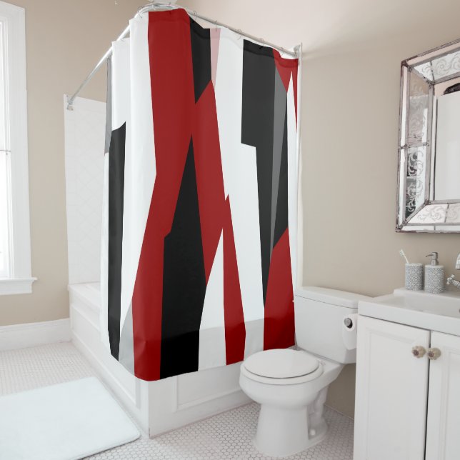 Rideaux De Douche Abstrait noir, rouge et blanc (En situation)