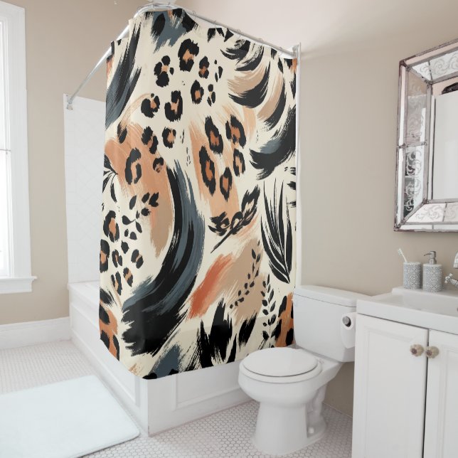 Rideaux De Douche Abstrait Poster de animal exotique peint Leopard (En situation)
