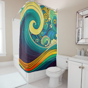 Rideaux De Douche Abstrait rétro coloré les années 70 hippie Waves A