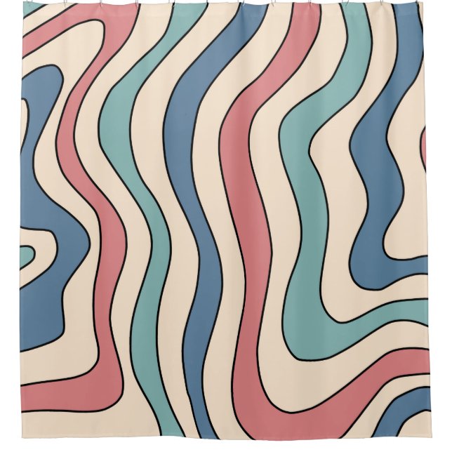 Rideaux De Douche Abstrait Retro les années 70 marbre Bleu Rouge Sup (Devant)