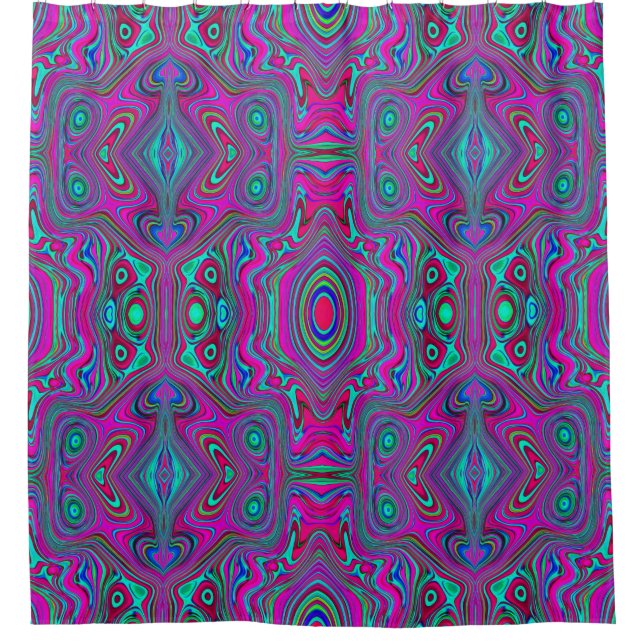 Rideaux De Douche Abstrait Rétro Magenta, Bleu et Vert Tripant (Devant)