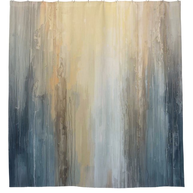 Rideaux De Douche Abstrait Rustique Bleu Marron Jaune Rayure (Devant)