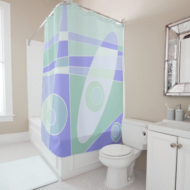 Rideaux De Douche Abstrait Surf Pastel Purple Green (En situation)