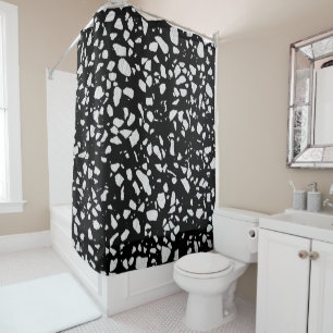 Rideaux De Douche Abstrait Terrazzo Mosaic Motif noir et blanc