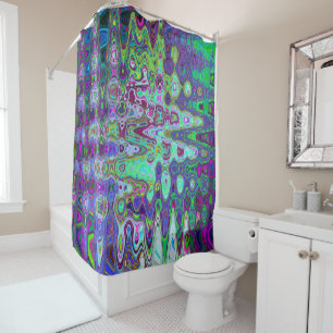Rideaux De Douche Abstrait vert et violet Mosaïque ondulée Rétro