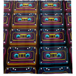 Rideaux De Douche Abstraite bande Cassette musique rétro néon de bac