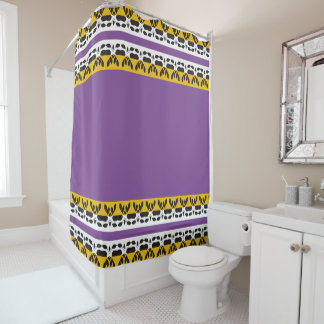 Rideaux De Douche Abstraite bordure de flore jaune violet noir