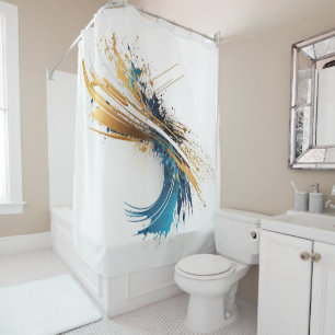 Rideaux De Douche Abstraite dynamique Splash Blanc Turquoise or napp