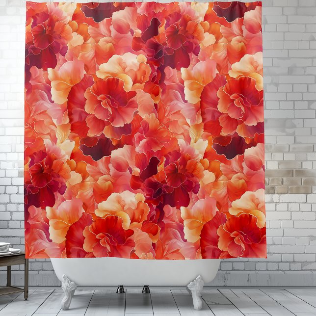 Rideaux De Douche Abstraite inflammation florale (Floral Ignition Shower Curtain.  Orange, coral, red abstract floral.)