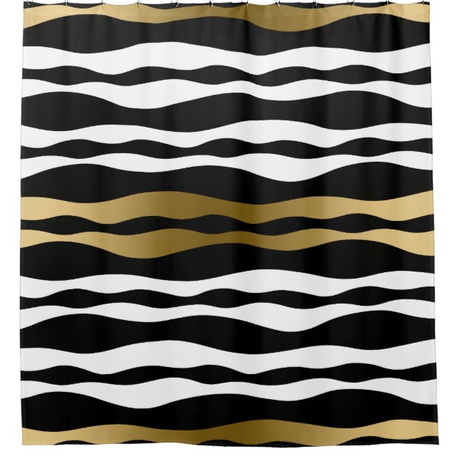 Rideaux De Douche Accents dorés Abstrait Zebra Stripes noir tendance (Devant)