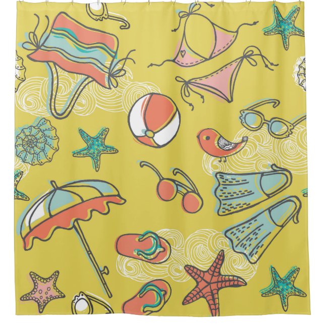 Rideaux De Douche Accessoires de plage : Motif sans couture en été. (Devant)