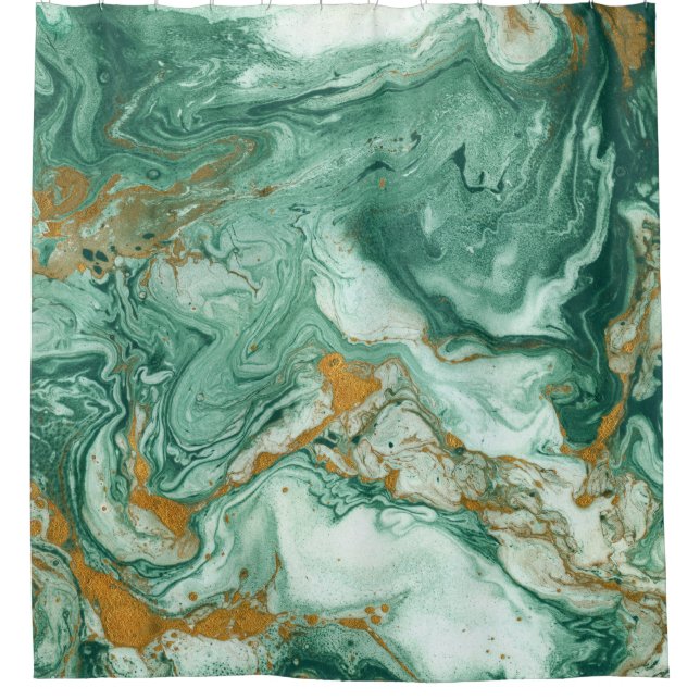 Rideaux De Douche Acrylique vert doré : art de la texture marbré. (Devant)