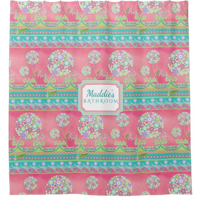 Rideaux De Douche Ado floral BOHO Chic Hot Pink (Devant)