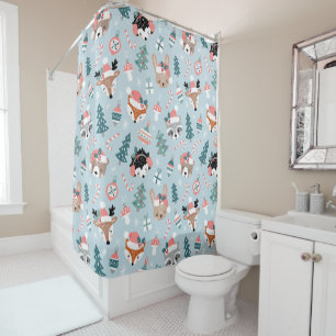 Rideaux De Douche Adorable Bois Noël Animal Visages Motif