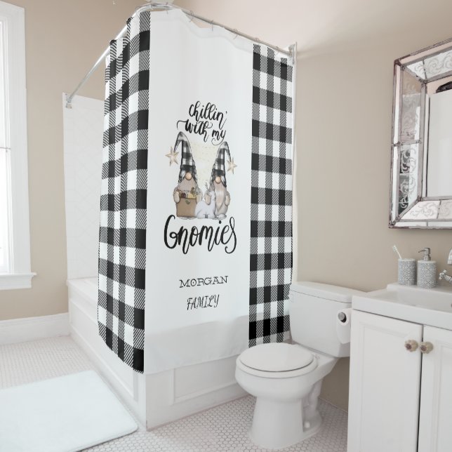 Rideaux De Douche Adorable mignonne Gnomes Black Buffalo Plaid (En situation)