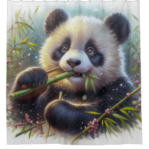 Rideaux De Douche Adorable Ours De Panda Mangeant Bambou