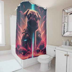 Rideaux De Douche Adorable Pug dans un costume de robot futuriste
