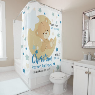 Rideaux De Douche Adorable Teddy Bear Baby Boy Stats de naissance