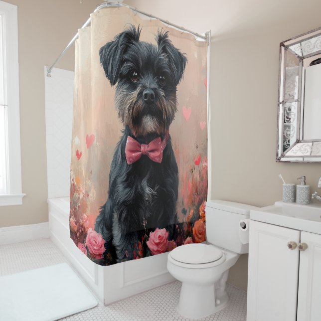Rideaux De Douche Affenpinscher avec des roses - Saint-Valentin (En situation)