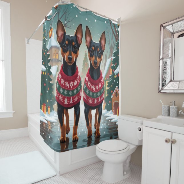 Rideaux De Douche Affenpinscher Dogs Christmas Snow Holiday (En situation)