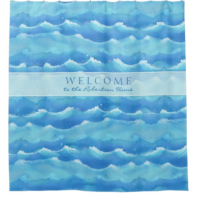 Rideaux De Douche Affiche de bienvenue Peint Plage Plage Ocean Waves (Devant)