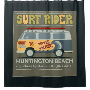 Rideaux De Douche Affiche de Huntington Beach de cavalier de surf