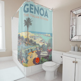 Rideaux De Douche Affiche de voyage vintage de Gênes Riviera italien