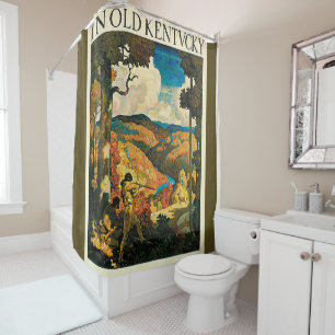 Rideaux De Douche Affiche de voyage vintage NC Wyeth, Dans le vieux 