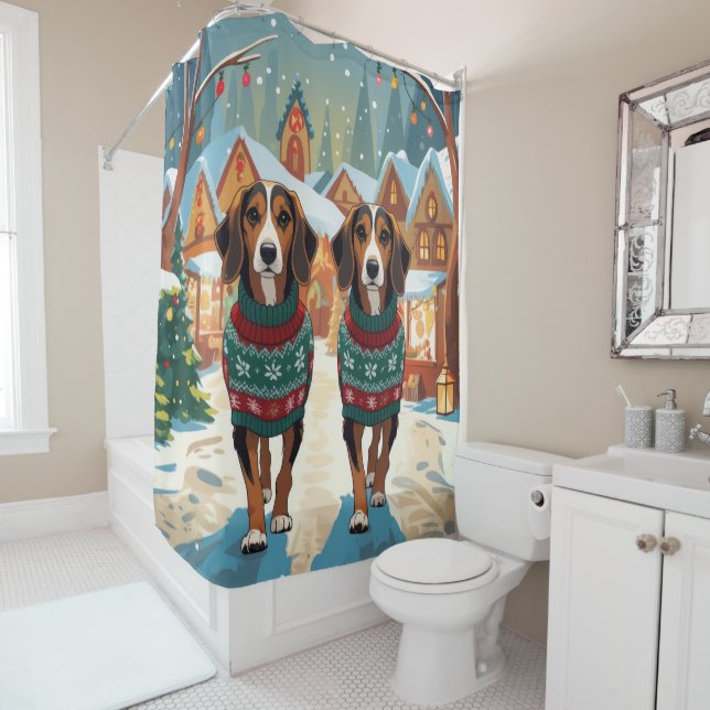 Rideaux De Douche Afghan Hound Dogs Christmas Snow Holiday (En situation)