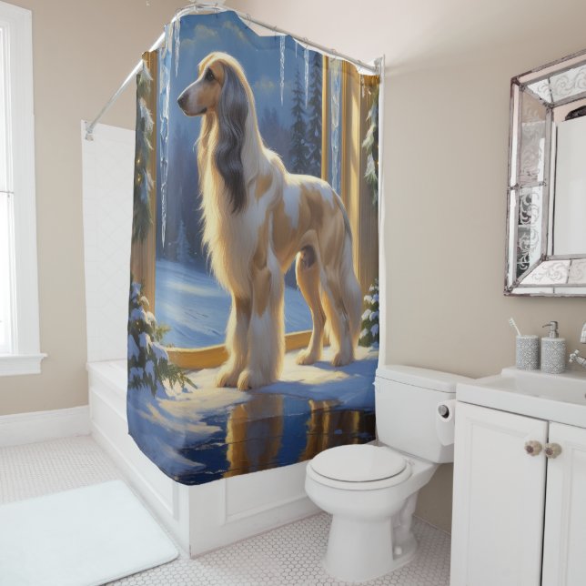 Rideaux De Douche Afghan Hound With Christmas Lights Holiday (En situation)