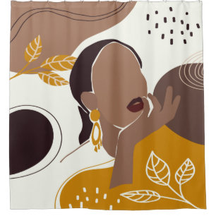 Rideaux De Douche African American Art, Leaf Girl Print, Black Woman