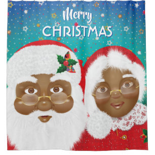 Rideaux De Douche African American Père Noël et Mme Claus Christmas