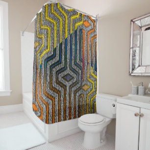 Rideaux De Douche African Kuba Cloth, Urban Print