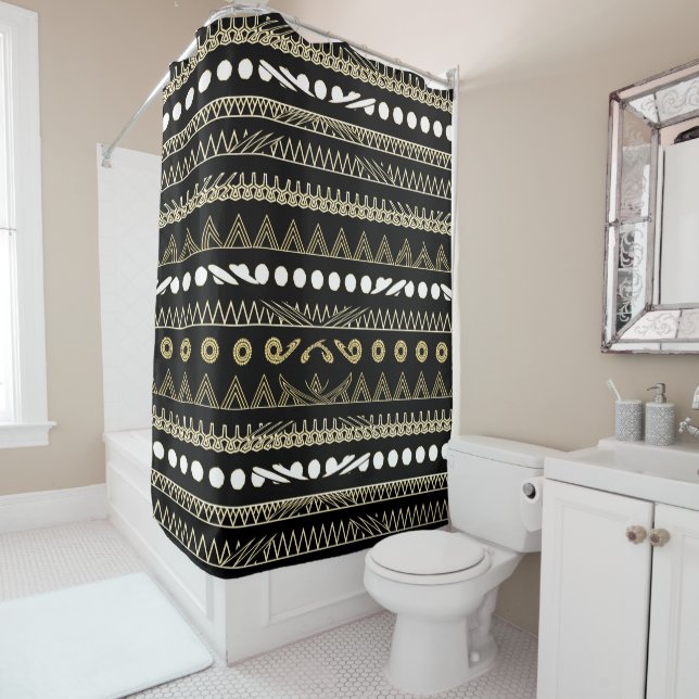 Rideaux De Douche African Style Abstract Motif Shower Curtain (En situation)