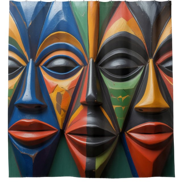Rideaux De Douche African Tribal  Masks Trio Dynamic Symmetry (Devant)