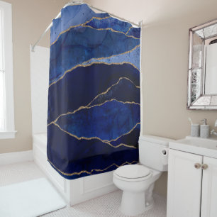 Rideaux De Douche Agate Bleu & Or Moderne Glamour Minimaliste
