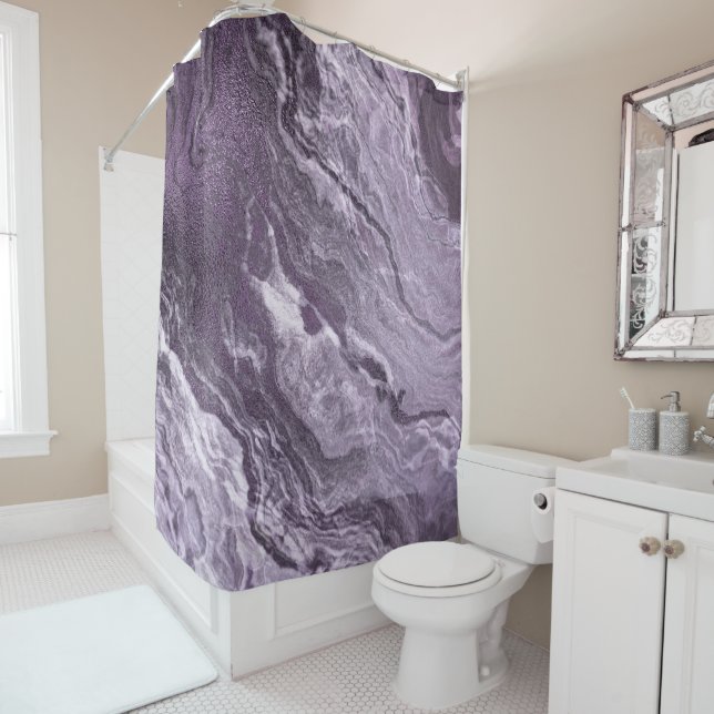 Rideaux De Douche Agate violette cristallisée | Moody Marbled Stone (En situation)