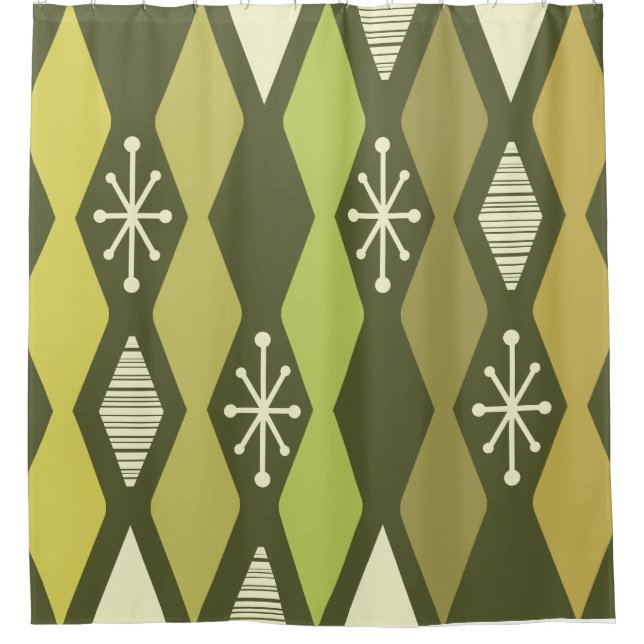 Rideaux De Douche Âge atomique Colonnes MCM Vert olive (Devant)