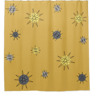 Rideaux De Douche Âge atomique Starburst Planètes Ochre Grey