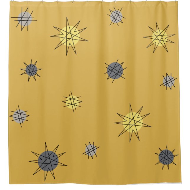 Rideaux De Douche Âge atomique Starburst Planètes Ochre Grey (Devant)