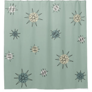 Rideaux De Douche Age atomique Starburst Planètes Sage Green